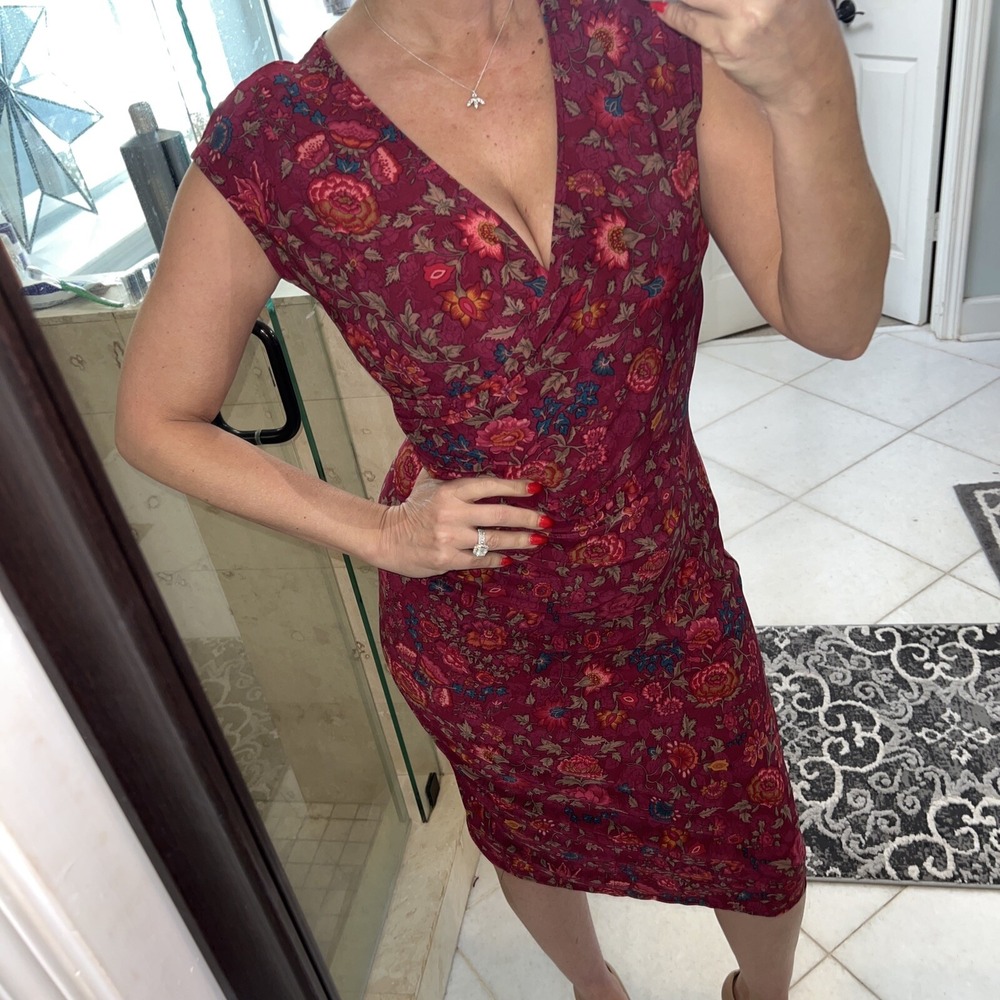 Lauren Ralph Lauren Green Label Floral Jersey Sheath Dress Raspberry Pink M 8